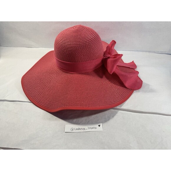 Pink Floppy Hat Wide Brim Foldable for Women Summer Bow Travel Outdoor Sun Wear main image 11